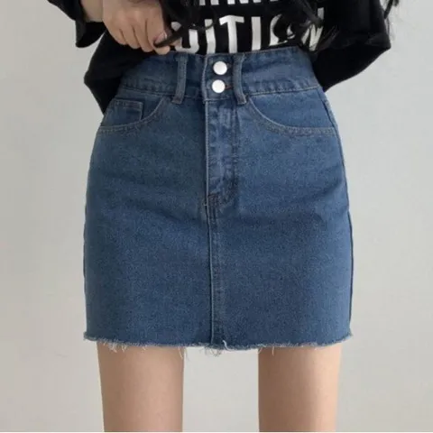 [바닐라비] 여성 하이웨이스트 투버튼 데님 스커트