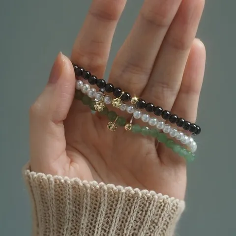 14k 퓨리 천연석 클로버 팔찌