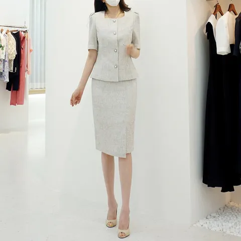 스타일라떼 / 썸머 스퀘어넥 자켓 스커트 트위드 치마정장세트