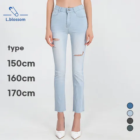 엘블로썸 여름 여성 스판좋은 인밴드 찢 일자 청바지 (3단기장)