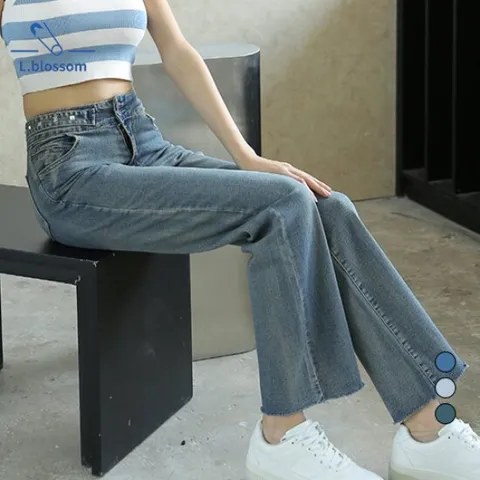 엘블로썸 여성 쫀쫀스판 롱 와이드 투버튼 팬츠 (셀프컷팅)