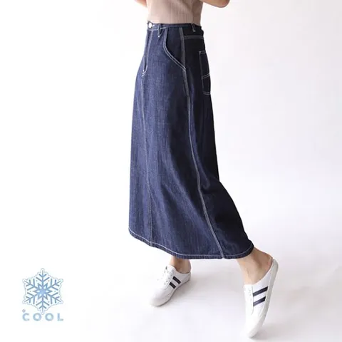 [헤이올리] (44~77)썸머라이트배색쓰리스테치생지청A라인스커트 SH1174