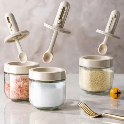 스푼 양념 보관통 뚜껑 실리콘 설탕통 소금통 유리통