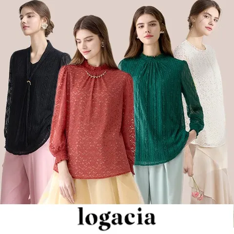 로가시아 플로럴 레이스 메탈 티블라우스 4종