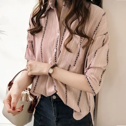 여성 봄 여름 7부 반팔 예쁜 여자 블라우스 핑크