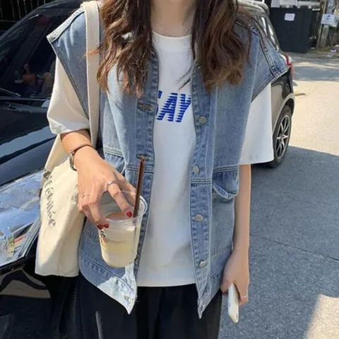 여성여름베스트 가을 캐주얼 데님 조끼 베스트 루즈핏 청조끼 빅