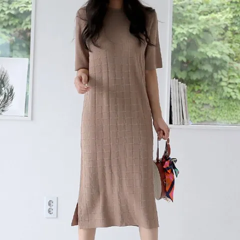 [어반프랑] 모이 찰랑 여름 쿨 니트 옆트임 롱원피스