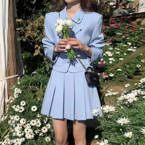 세미 정장 플리츠 미니 스커트 투피스 셋업 정장 세미정장 여성