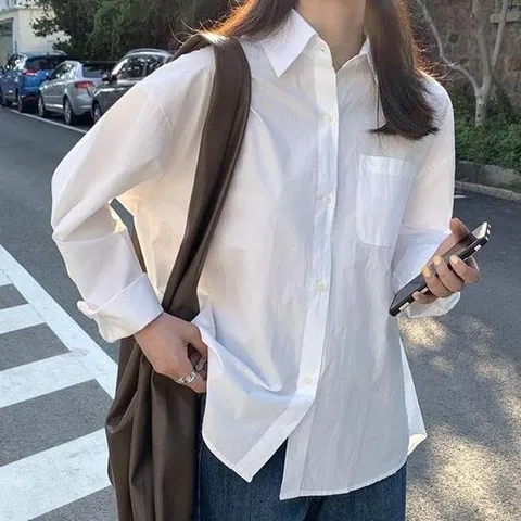 여성 베이직 무지셔츠 흰색남방 여자오피스룩 린넨긴팔티셔츠 여
