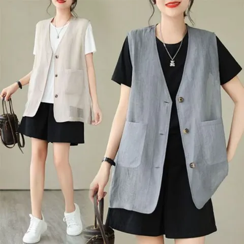 은창)망사 매쉬 마블 버튼 썸머 조끼 여름 베스트