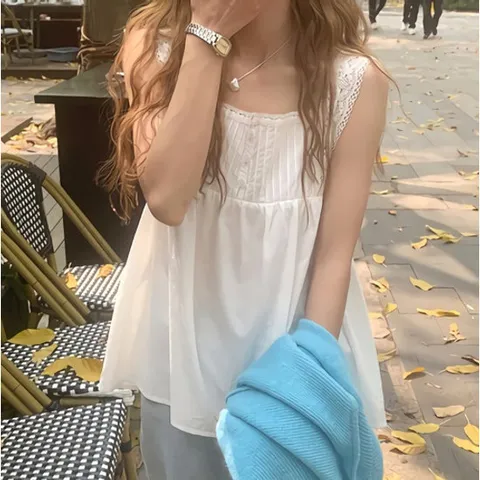 (당일) 여성 트디 레이스 스퀘어넥 나시 블라우스