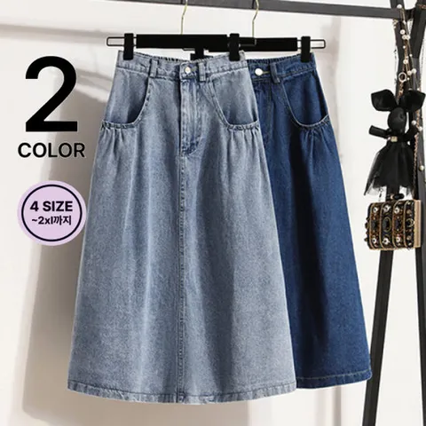 나바바 / 캐주얼 베이직 뒷밴딩 데님 스커트 NS366/ 2컬러/ 4사이즈