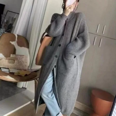 [마롱패션]Me 여성 스타일 겨울 쁘띠 가디건 니트 롱 마롱패션