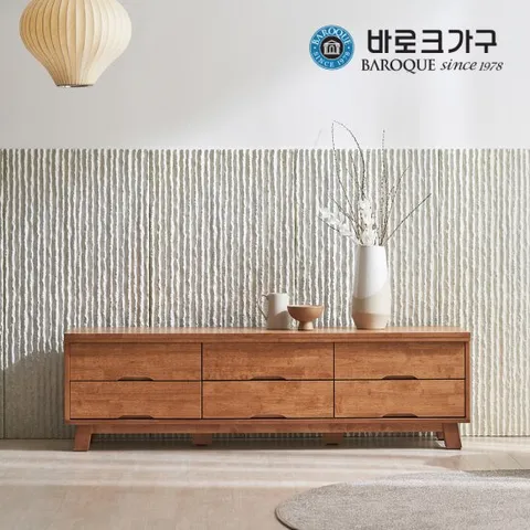 바로크가구 우즈 6단 원목 거실장 티비다이 월넛 1.6m
