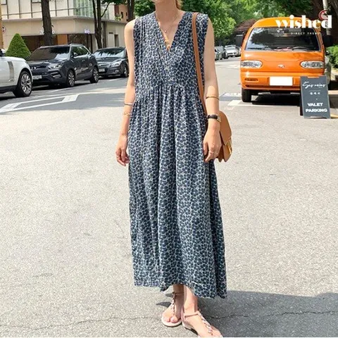 [위시드]플라워 민소매 롱 원피스 (WIBBOP050)