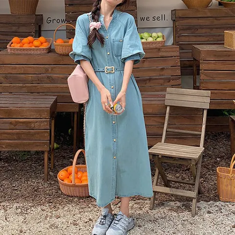 [아리엘스타일]여름데님 롱원피스 데미닛롱원피스