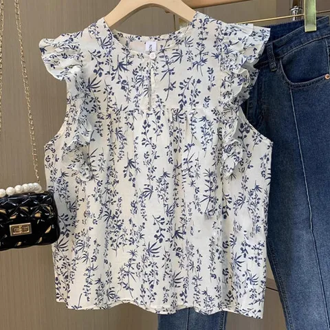 [아리엘스타일]플라워 프릴탑 쉬리미블라우스