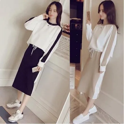 여자 맨투맨티셔츠 투톤 미디기장 스커트 상하의세트 빅사이즈반