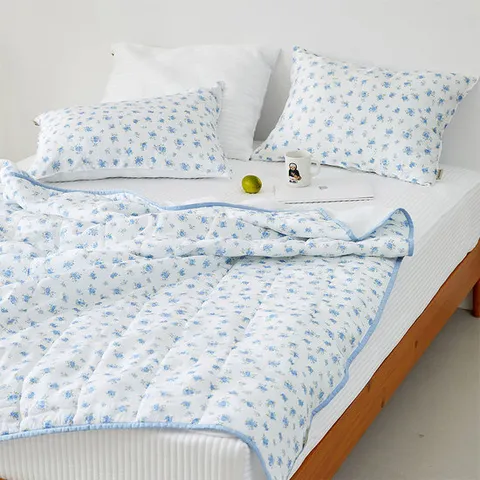 바자르 잔꽃 풍기인견+순면 여름 차렵이불세트(Q)