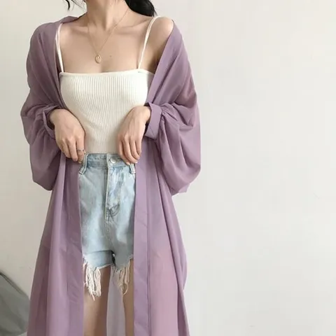 헐렁하고 크게 입는 로브 롱가디건(M) 쉬폰가디건 시스루 여자가