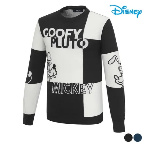 [디즈니골프] 남성 배색 체크 니트 스웨터 DO1MKT004