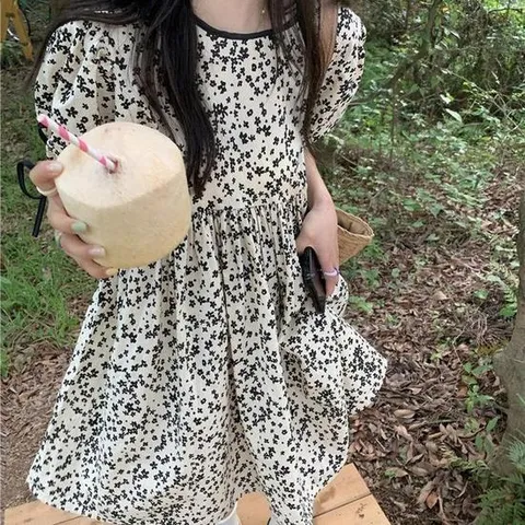 리본장식 플라워패턴 셔링 여름 러블리 미니 원피스