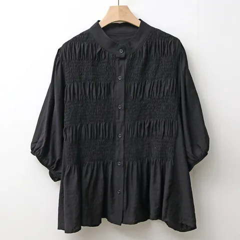 샵앤) 세미 여성 카라 반팔 셔츠 블라우스 DGB-WBL-3491-블랙