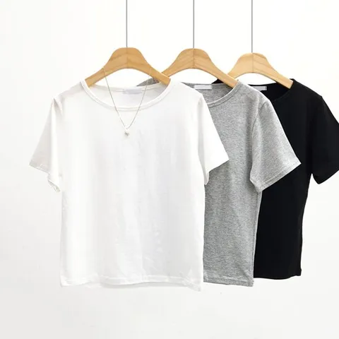 (슬림핏) 모달 면 세미크롭 반팔 티셔츠