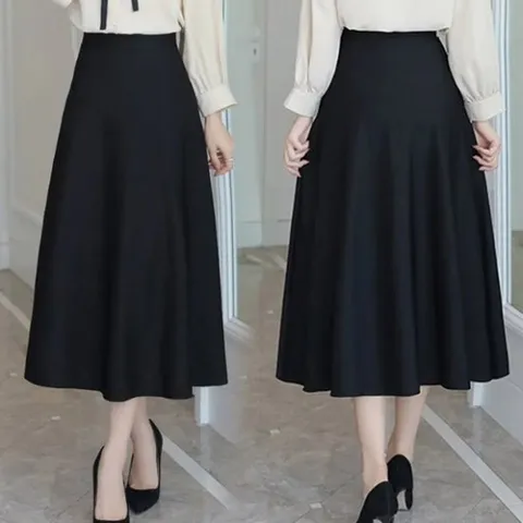 [마롱패션]Me 출근 정장 하이웨스트 A 라인 하객 올 블랙 롱 스