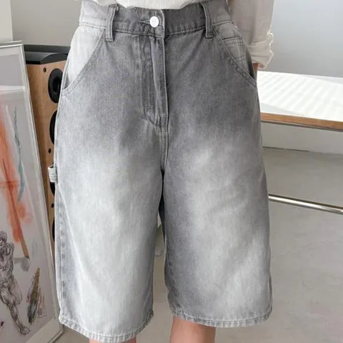 여성 여름 7부 청바지 그레이 7부 여자 데님 팬츠