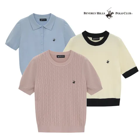 [GS][비버리힐스폴로클럽] 여성 반팔 니트 가디건 3종택1