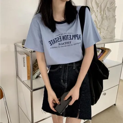 CWTT9932 레터링 루즈핏 세미크롭 반팔 티셔츠 여름티셔츠