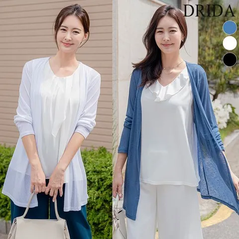 [드리다] 여성 여름 아이스 쿨 스판 빅사이즈 롱 사무실 휴양지 가디건 40-50대 미시 중년여성 엄마옷 출근