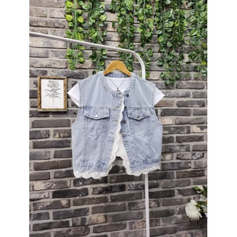 퐁당 / 라운드 레이스 라인 청조끼