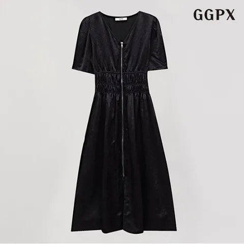 [GGPX]밴딩 집업 롱 원피스 (GOBOW043D)