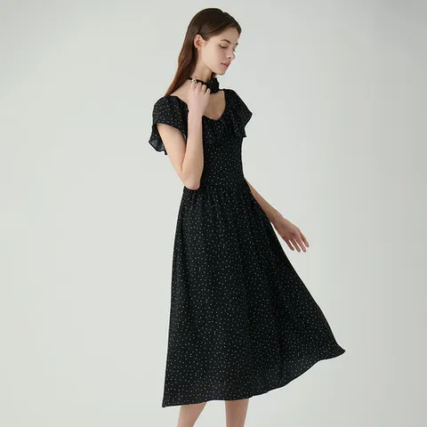 [SATIN] 코사지 세트 프릴 원피스 O242T670