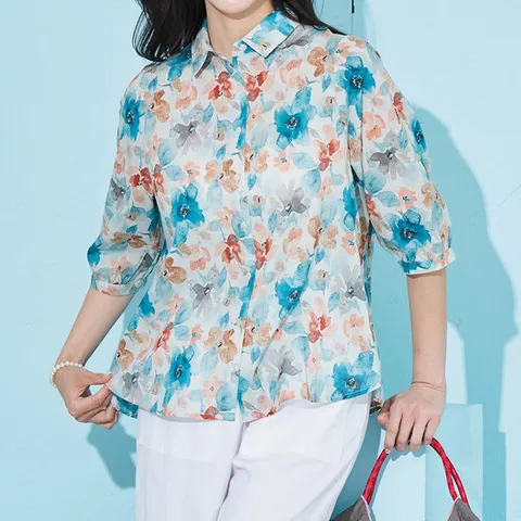 바띠 플라워 텐셀 면 남방 셔츠 홈쇼핑 엄마옷 휴가 바캉스룩