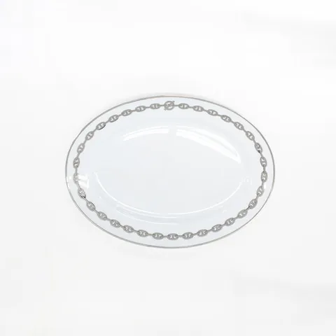 에르메스 타원형 플래티넘 오벌 체인 도자기 접시 그릇 42CM P004127P