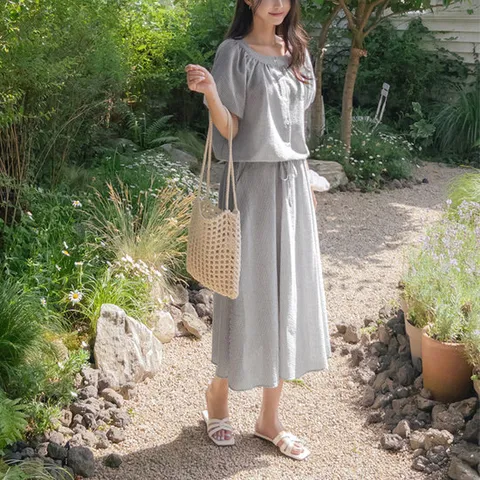 [마이더스비] 샤샤 시어서커 블라우스+스커트 SET