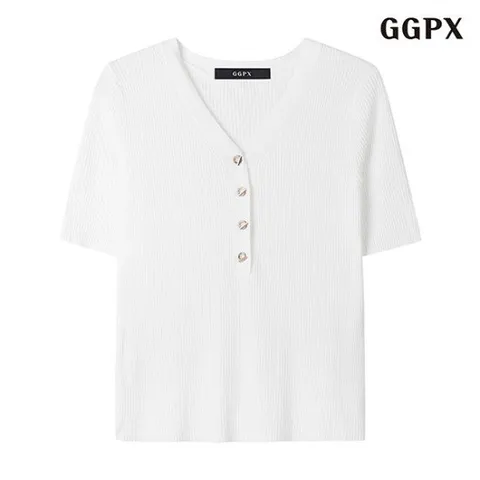 [GGPX]브이넥 골지 반팔 니트 (GOBKT021D)