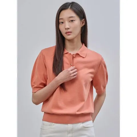 [빈폴레이디스] 코튼 혼방 T칼라 반소매 풀오버  살몬핑크 (BF47