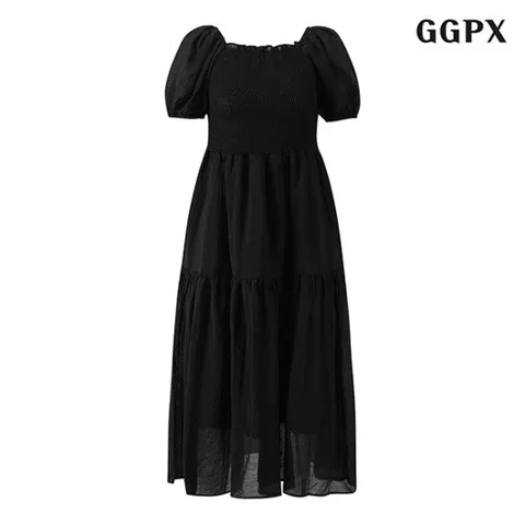 [GGPX]캉캉 반팔 롱 원피스 (GOBOW069D)