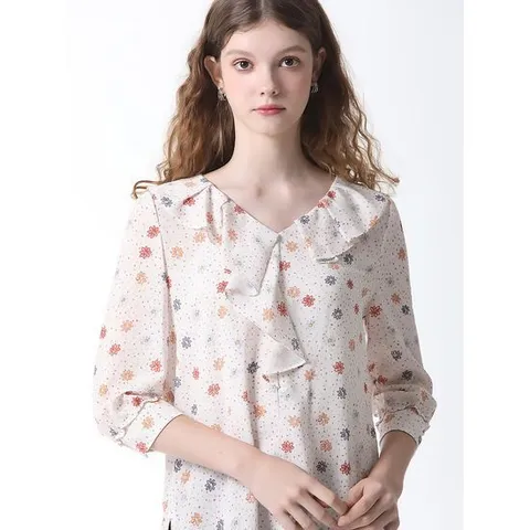 [이앤씨]프린트 러플 블라우스 (택가격 199000원)