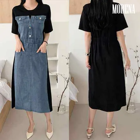 [썸머신상] G.모데나 앞판 데님 배색 원피스