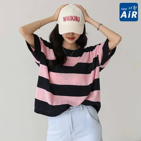 [피핀] 111490 시원에어/린넨 스트라이프 니트