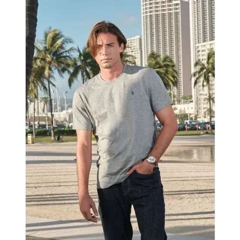 [U.S. POLO ASSN.]남성 멜란지그레이 면혼방 라운드 반팔티셔츠