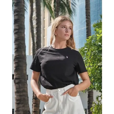 [U.S. POLO ASSN.]여성 블랙 코튼100% 라운드 반팔티셔츠