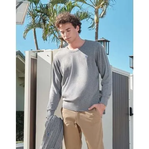 [U.S. POLO ASSN.]남성 차콜그레이 코튼 봄 플레인 라운드니트