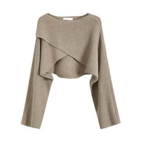 절개 숏 크로스 니트 크롭 스웨터 (2color)