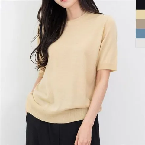 옐로우F N35950 5부 니트티 라운드 베이직